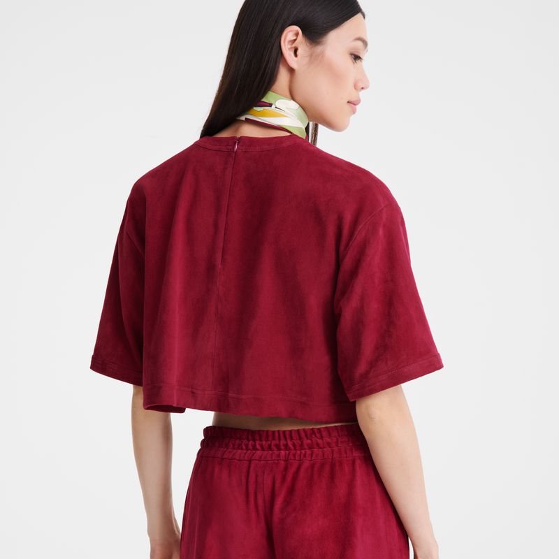 Longchamp Leather Crop Women Top Dark Red | Australia-726AROPUT