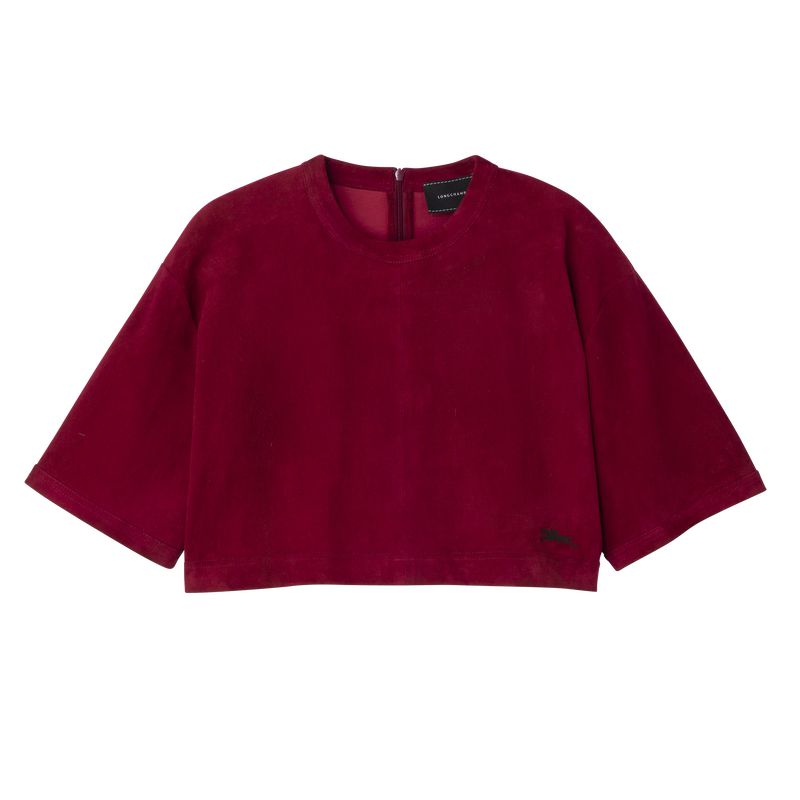 Longchamp Leather Crop Women Top Dark Red | Australia-726AROPUT