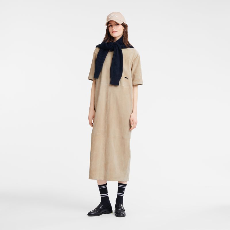 Longchamp Leather Long Women Dress Beige | Australia-920OXJQCE