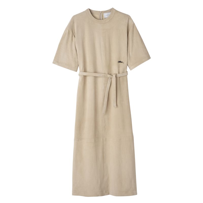 Longchamp Leather Long Women Dress Beige | Australia-920OXJQCE