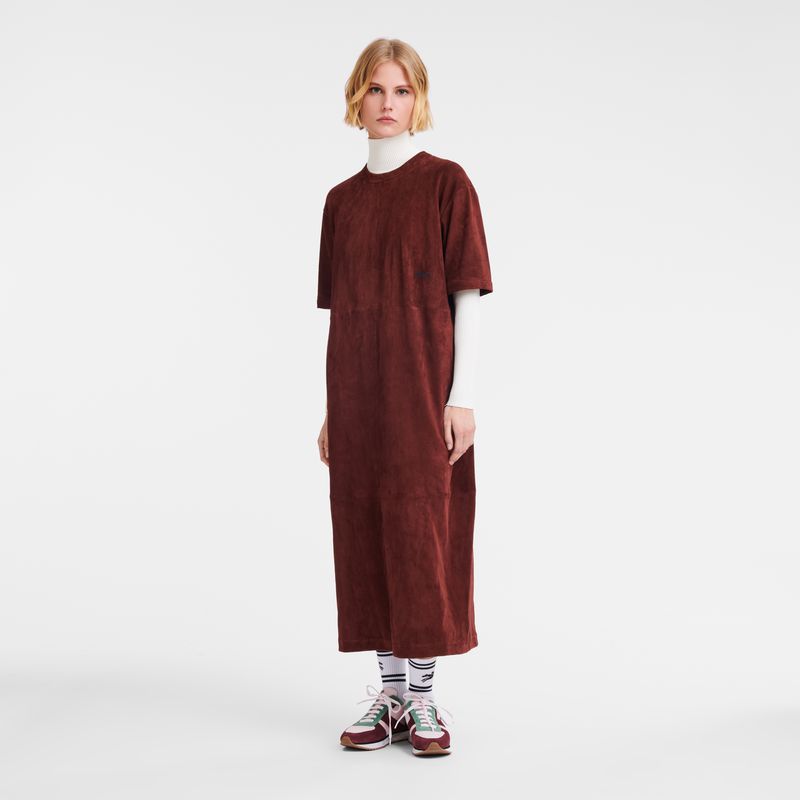 Longchamp Leather Long Women Dress Burgundy | Australia-960UNKGCM