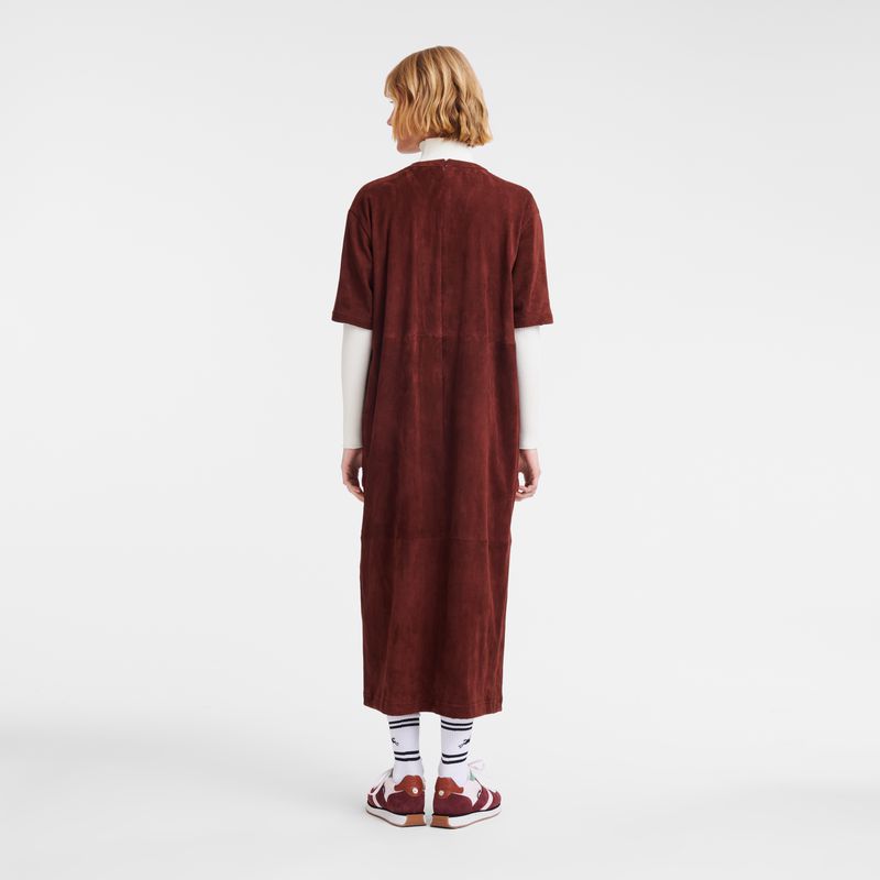 Longchamp Leather Long Women Dress Burgundy | Australia-960UNKGCM