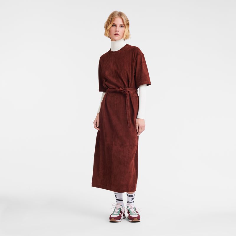 Longchamp Leather Long Women Dress Burgundy | Australia-960UNKGCM