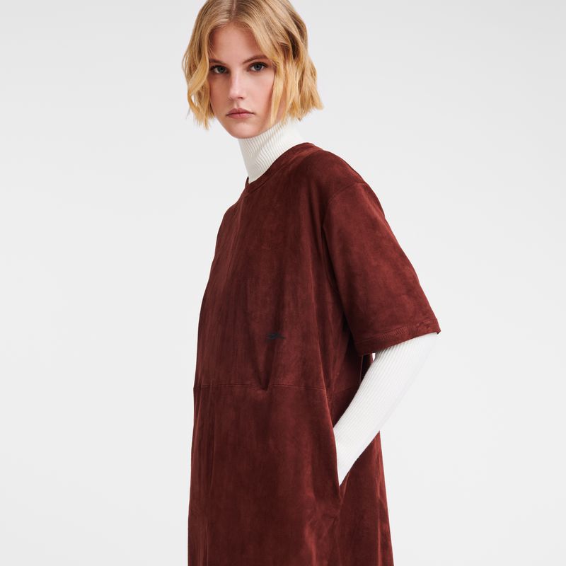 Longchamp Leather Long Women Dress Burgundy | Australia-960UNKGCM