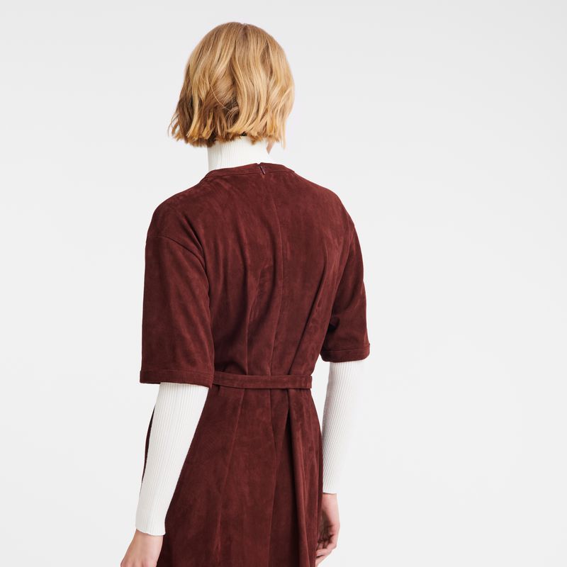 Longchamp Leather Long Women Dress Burgundy | Australia-960UNKGCM