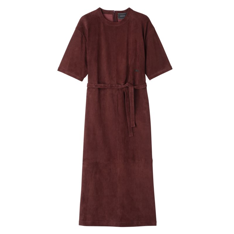 Longchamp Leather Long Women Dress Burgundy | Australia-960UNKGCM