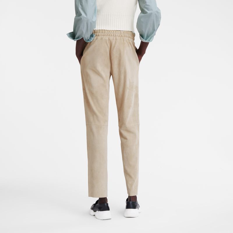 Longchamp Leather Straight Women Pants Beige | Australia-703QGYJZA