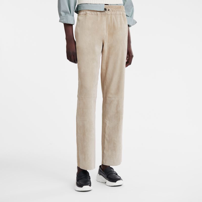 Longchamp Leather Straight Women Pants Beige | Australia-703QGYJZA