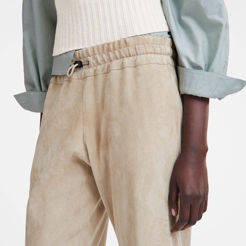 Longchamp Leather Straight Women Pants Beige | Australia-703QGYJZA