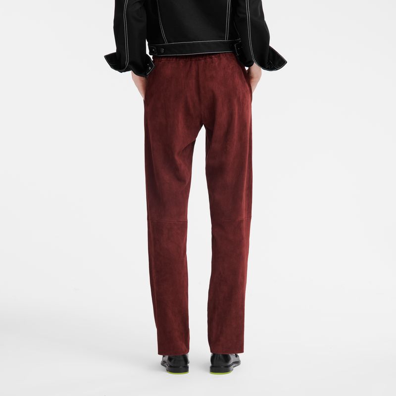 Longchamp Leather Straight Women Pants Burgundy | Australia-892IBKADU