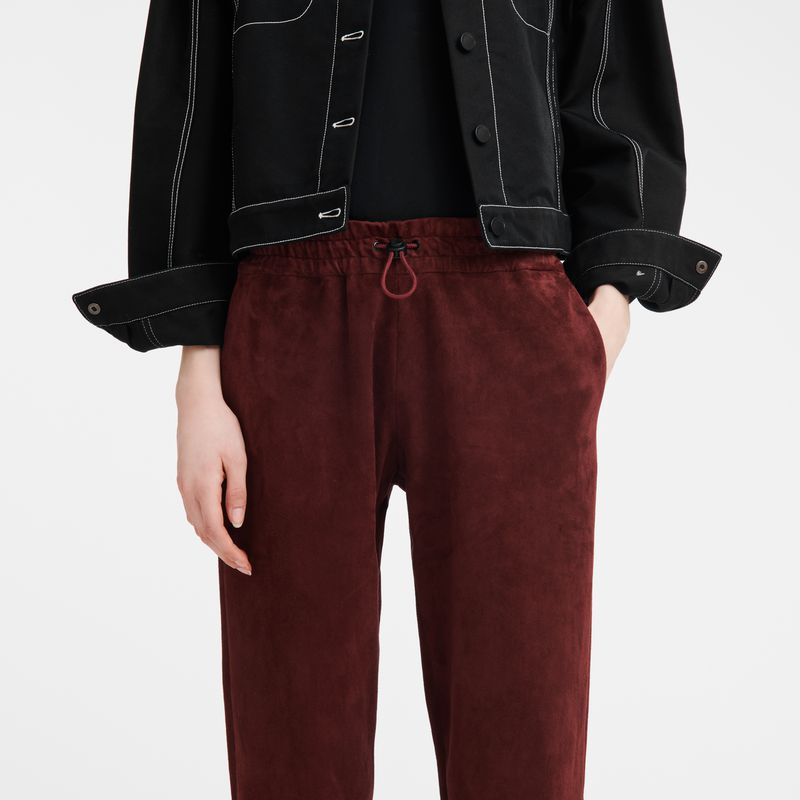Longchamp Leather Straight Women Pants Burgundy | Australia-892IBKADU