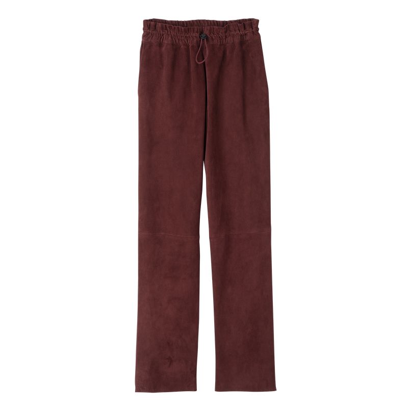 Longchamp Leather Straight Women Pants Burgundy | Australia-892IBKADU