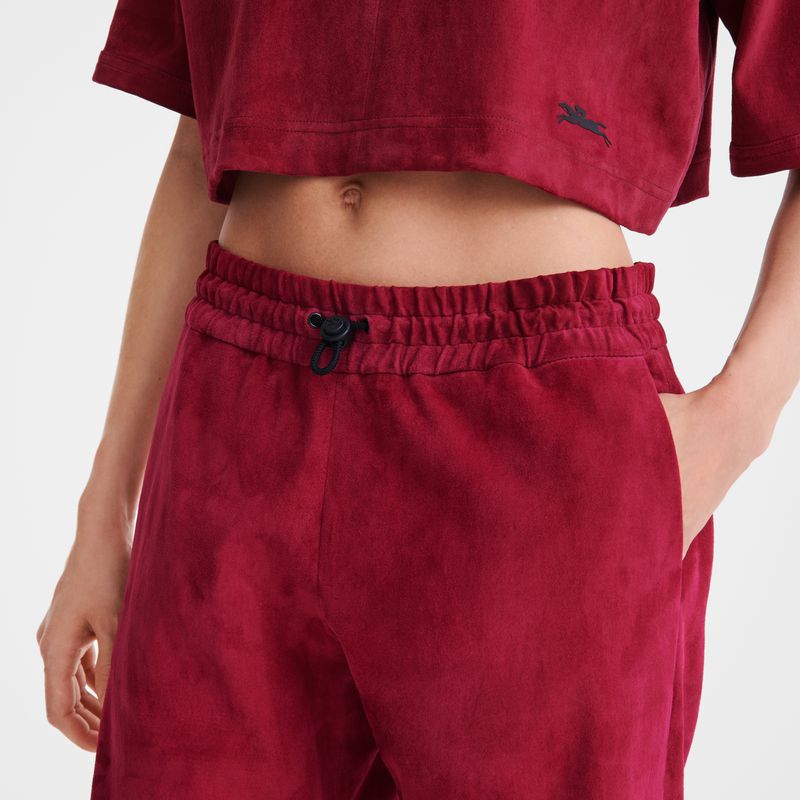Longchamp Leather Straight Women Pants Dark Red | Australia-849QWOKST