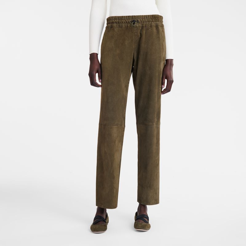 Longchamp Leather Straight Women Pants Khaki | Australia-170VSPUJY