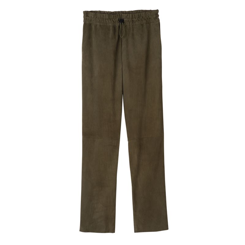 Longchamp Leather Straight Women Pants Khaki | Australia-170VSPUJY