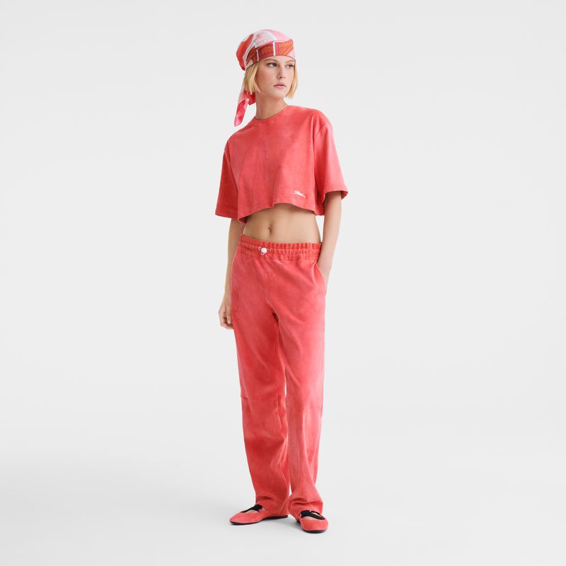Longchamp Leather Straight Women Pants Pink | Australia-139QPKFOT