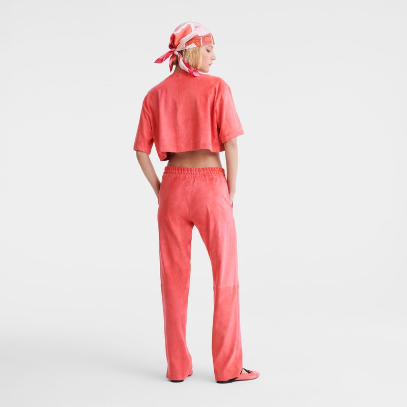 Longchamp Leather Straight Women Pants Pink | Australia-139QPKFOT