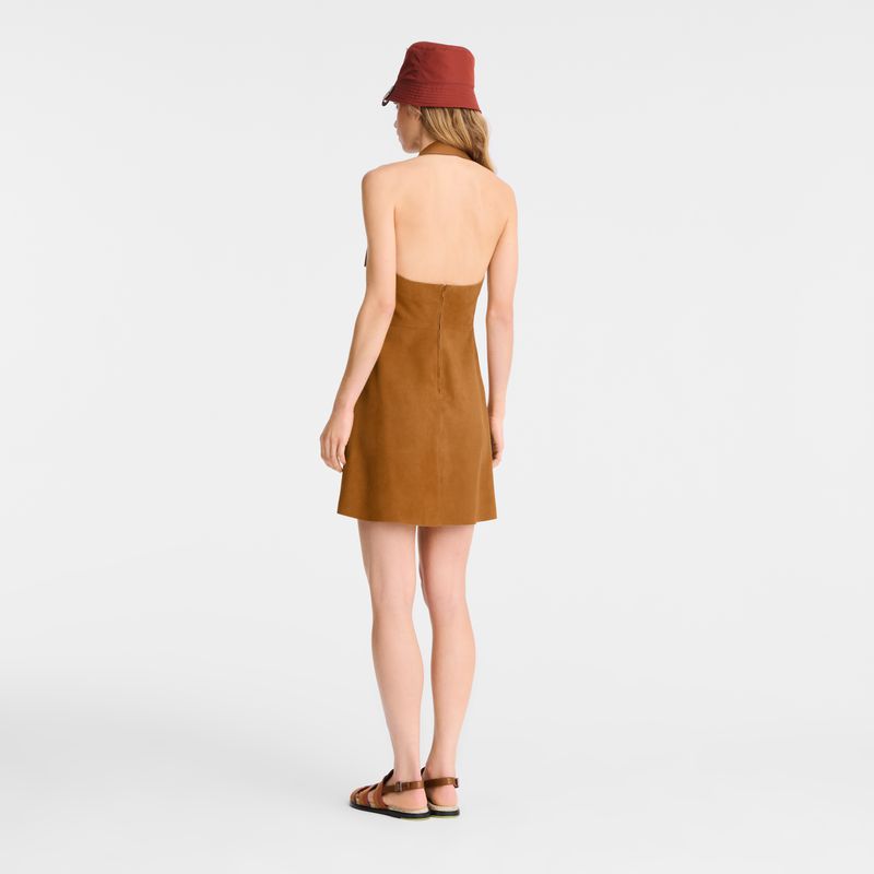 Longchamp Leather Women Dress Brown | Australia-794TOWHAG