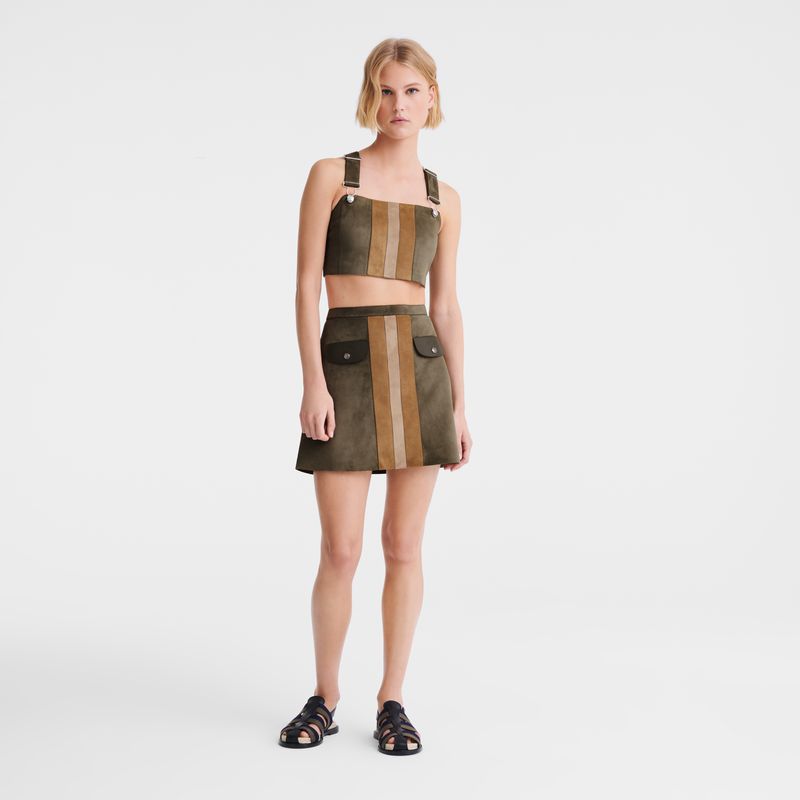 Longchamp Leather Women Skirts Khaki | Australia-523OGFCNZ