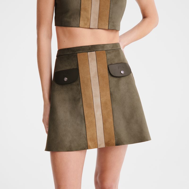 Longchamp Leather Women Skirts Khaki | Australia-523OGFCNZ