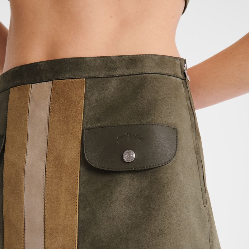 Longchamp Leather Women Skirts Khaki | Australia-523OGFCNZ