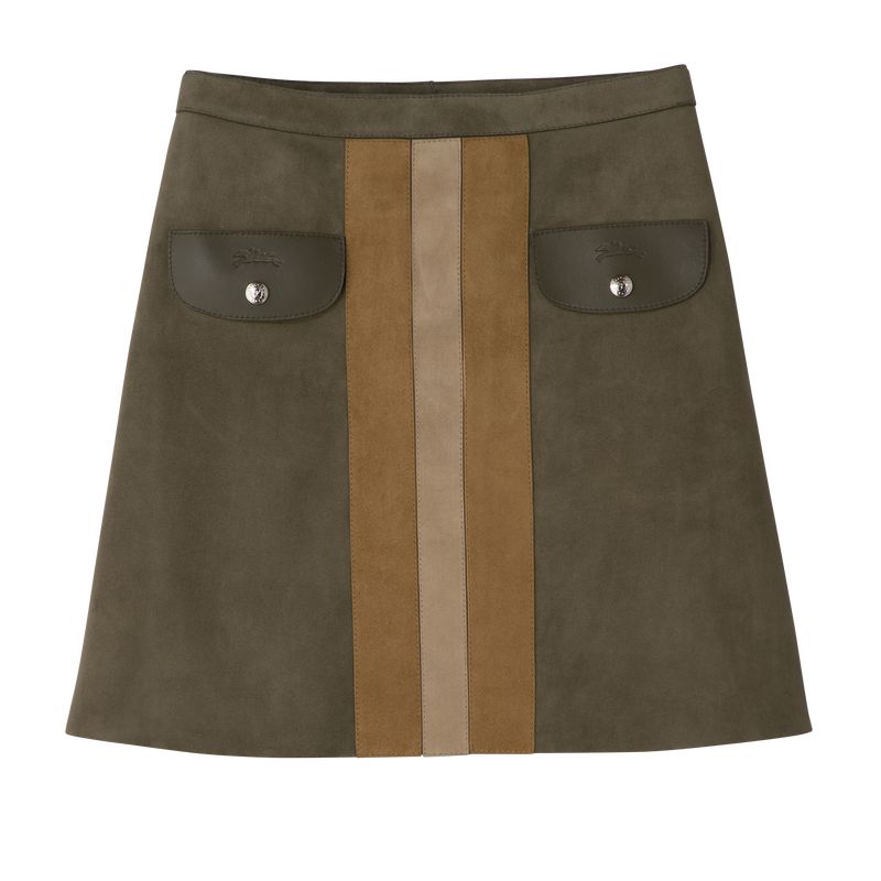 Longchamp Leather Women Skirts Khaki | Australia-523OGFCNZ