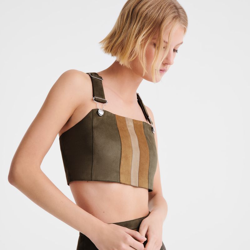 Longchamp Leather Women Top Khaki | Australia-625VDPYXT
