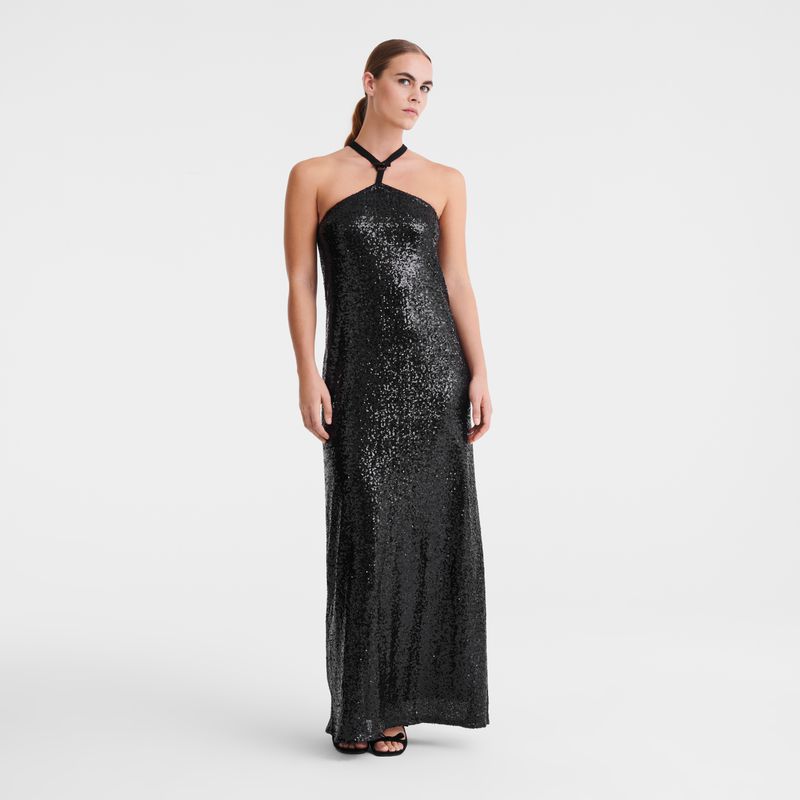 Longchamp Long Women Dress Black | Australia-692XMLEBW
