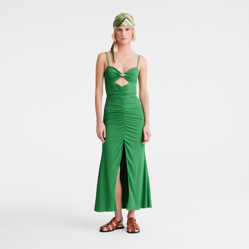 Longchamp Midi Women Dress Green | Australia-415RCJMPG