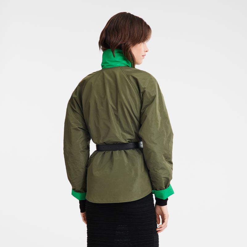Longchamp Padded Blouson Women Jacket Khaki / Green | Australia-124SFNMPO