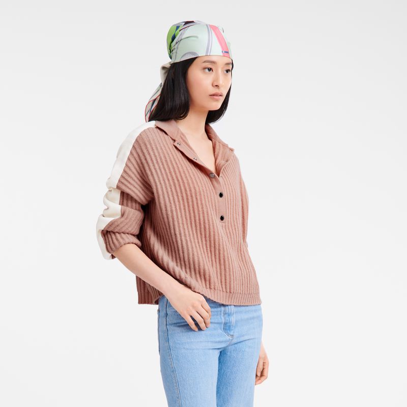 Longchamp Polo Collar Women Jumper Beige | Australia-389VQOIHK