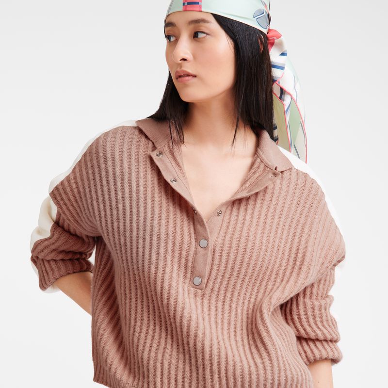 Longchamp Polo Collar Women Jumper Beige | Australia-389VQOIHK