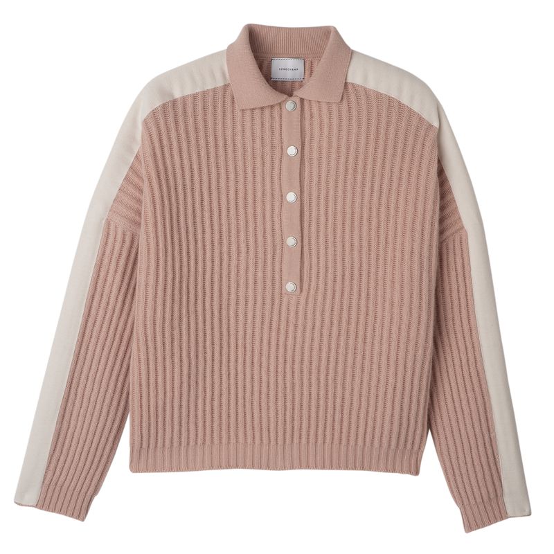 Longchamp Polo Collar Women Jumper Beige | Australia-389VQOIHK