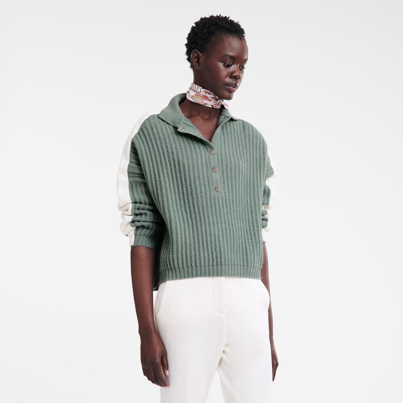 Longchamp Polo Collar Women Jumper Blue | Australia-813LIRHFG