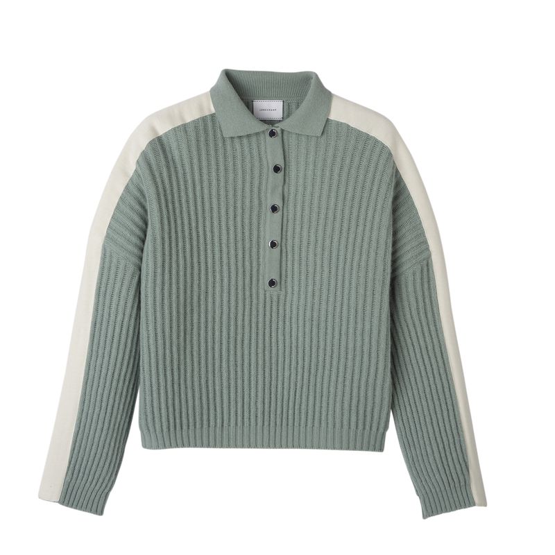 Longchamp Polo Collar Women Jumper Blue | Australia-813LIRHFG