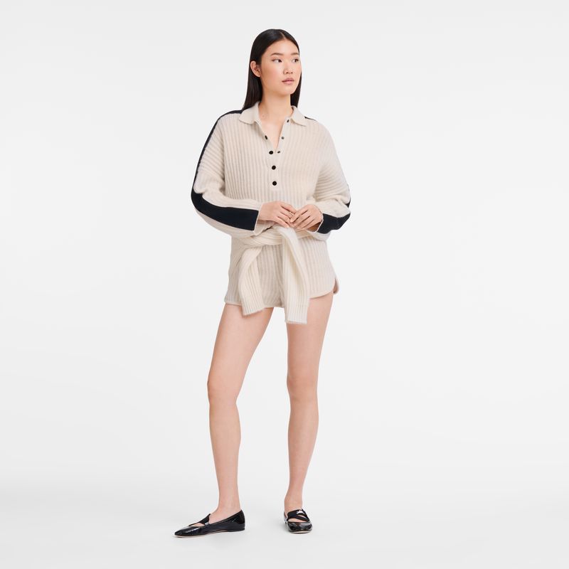 Longchamp Polo Collar Women Jumper Cream | Australia-243ANZHDL
