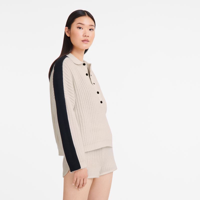 Longchamp Polo Collar Women Jumper Cream | Australia-243ANZHDL
