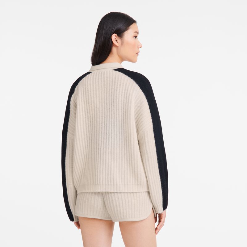 Longchamp Polo Collar Women Jumper Cream | Australia-243ANZHDL