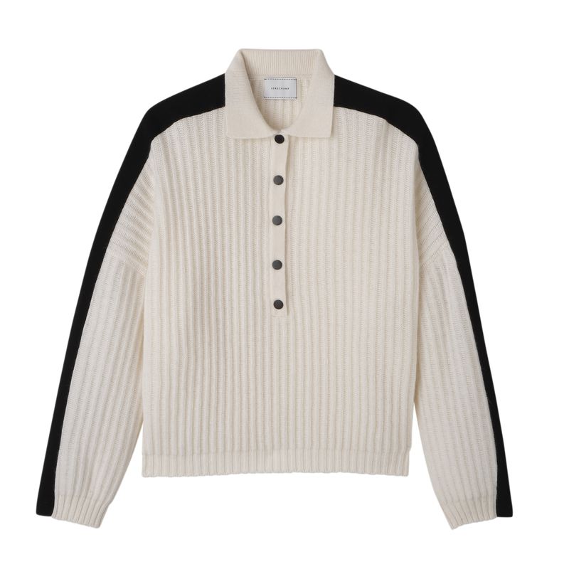 Longchamp Polo Collar Women Jumper Cream | Australia-243ANZHDL