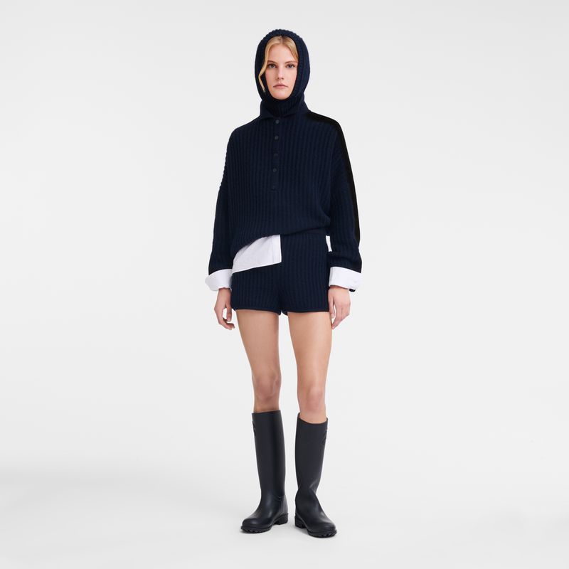 Longchamp Polo Collar Women Jumper Navy | Australia-961IVWJKE
