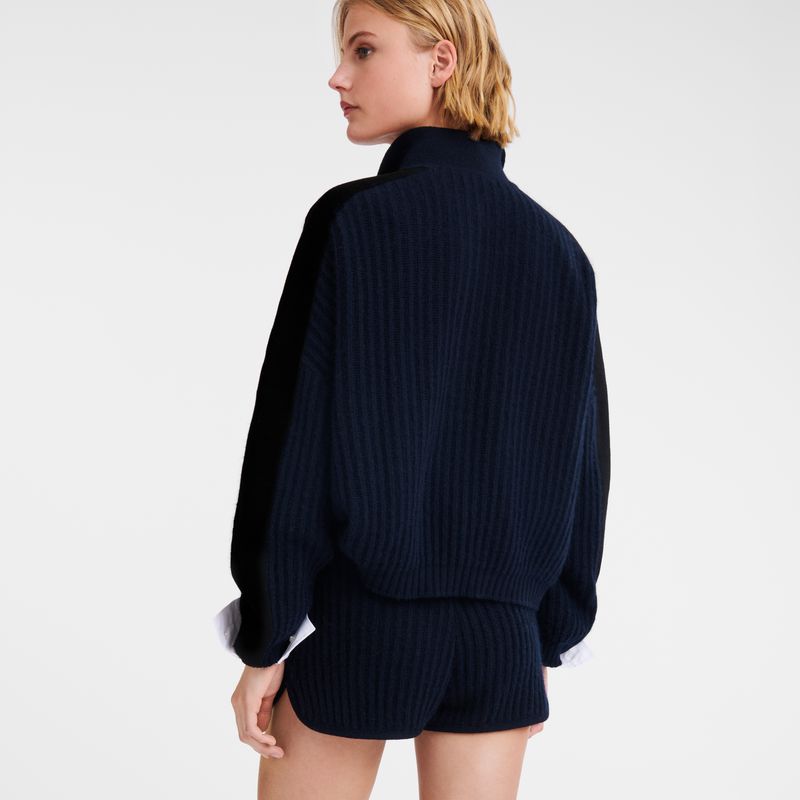 Longchamp Polo Collar Women Jumper Navy | Australia-961IVWJKE