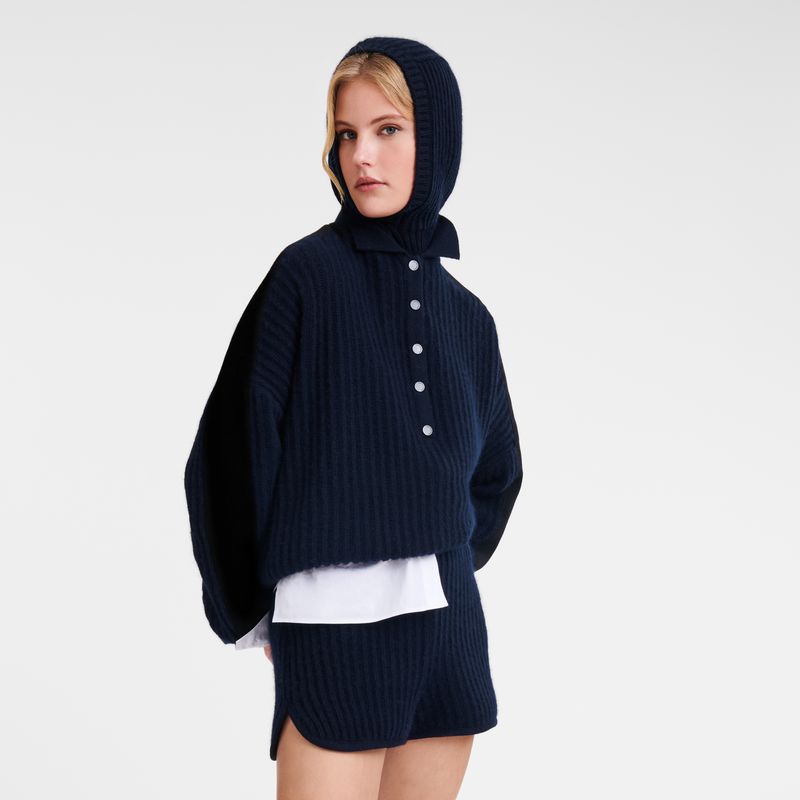 Longchamp Polo Collar Women Jumper Navy | Australia-961IVWJKE