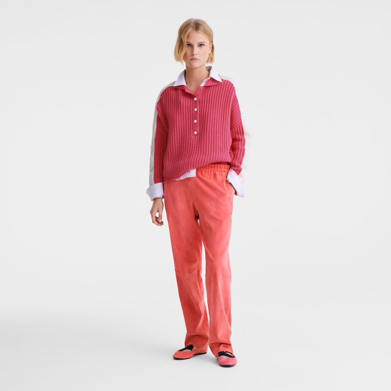Longchamp Polo Collar Women Jumper Pink | Australia-612UMILZQ