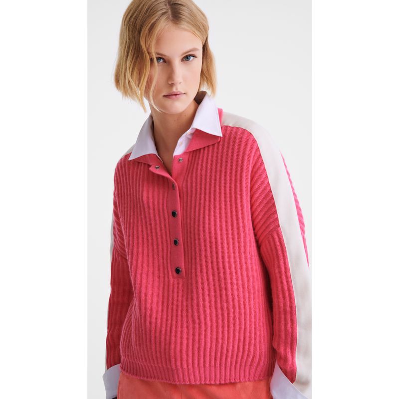 Longchamp Polo Collar Women Jumper Pink | Australia-612UMILZQ