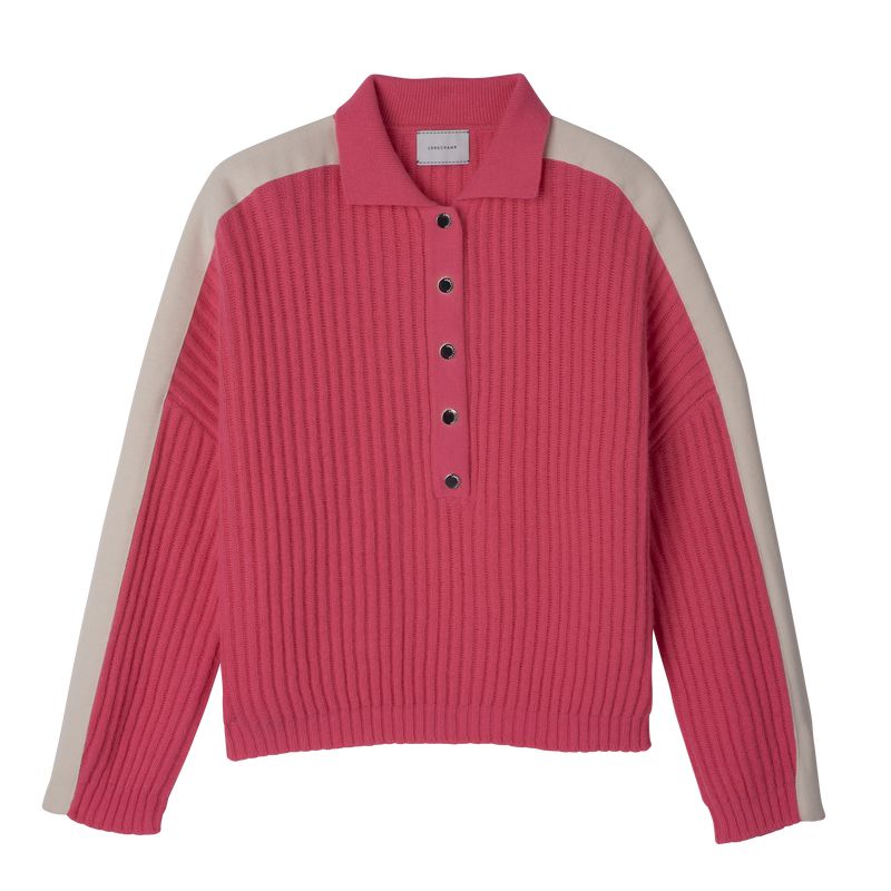 Longchamp Polo Collar Women Jumper Pink | Australia-612UMILZQ
