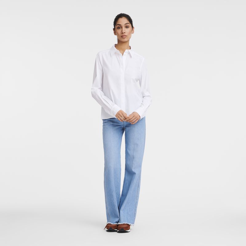 Longchamp Popelin Women Shirts White | Australia-974OCKLDG