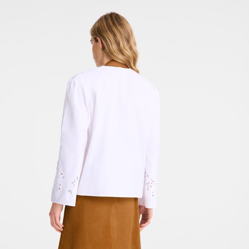 Longchamp Poplin Embroidered Women Blouse White | Australia-396RJGFHM