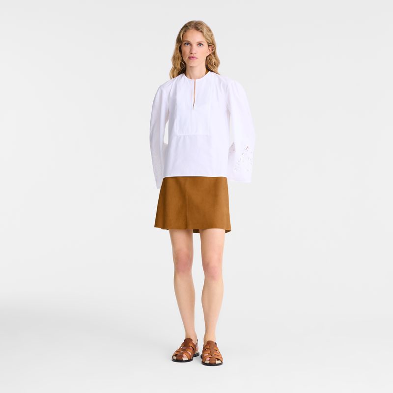 Longchamp Poplin Embroidered Women Blouse White | Australia-396RJGFHM