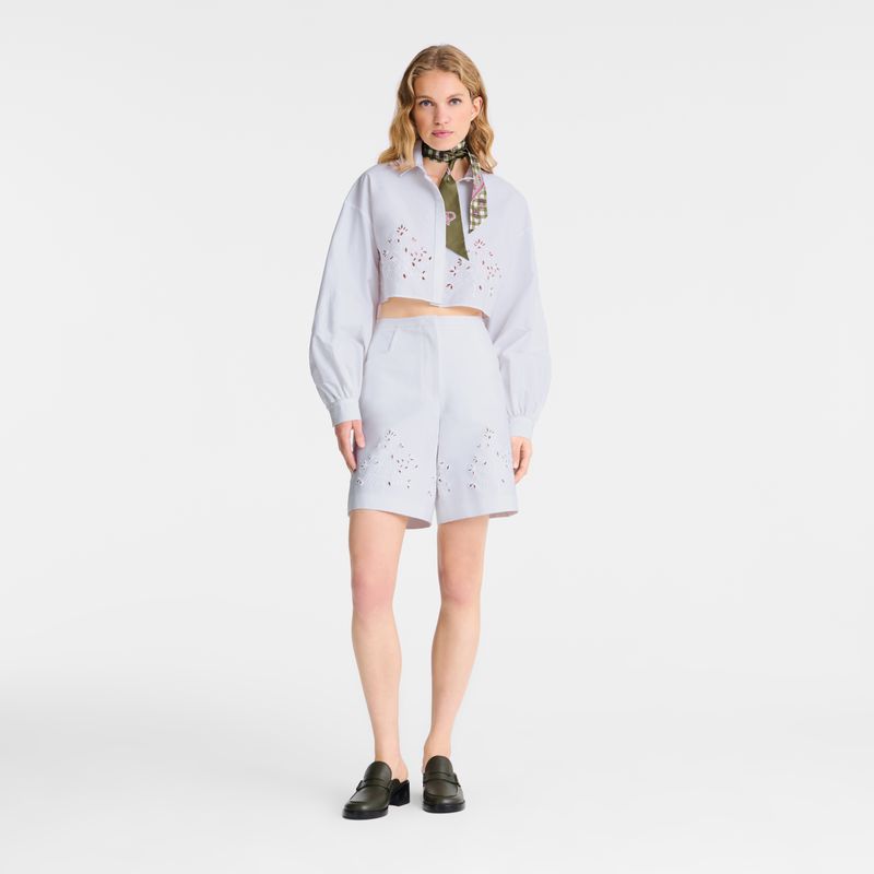 Longchamp Poplin Embroidered Women Shirts White | Australia-328GJKPFM