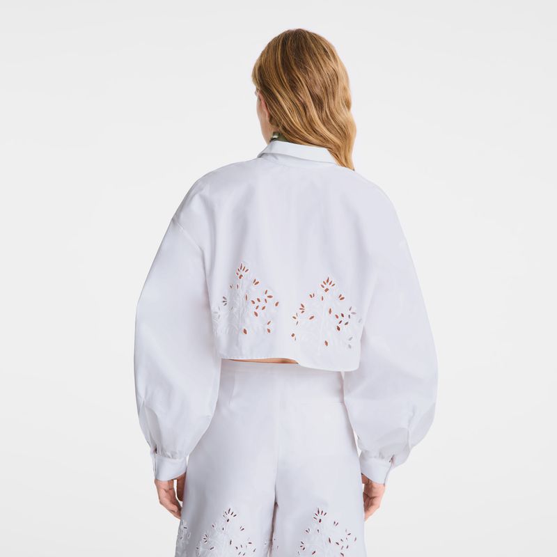 Longchamp Poplin Embroidered Women Shirts White | Australia-328GJKPFM